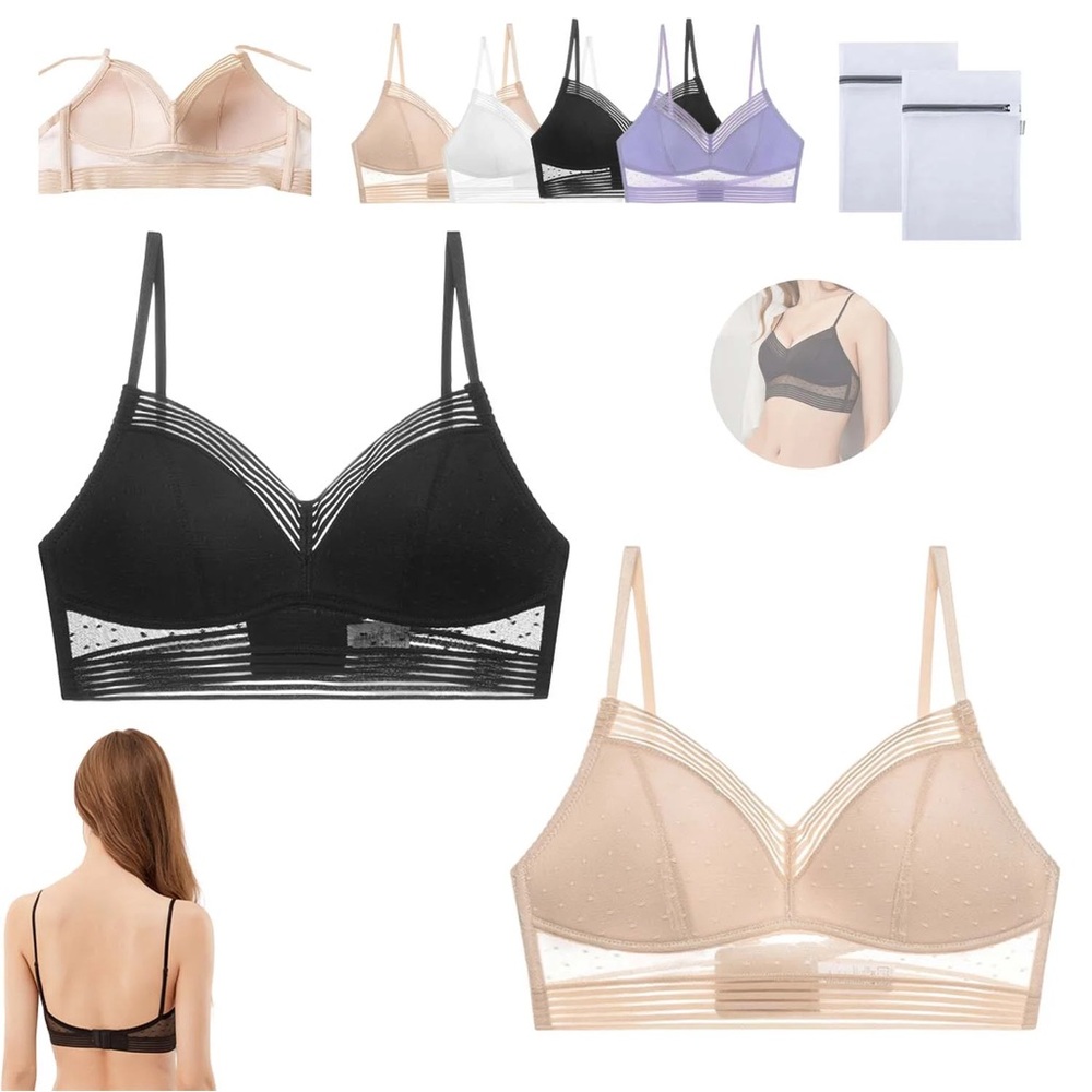 New Elegant Black and Nude Women's Bra Low Back Wireless Lifting Lace Bra - Lg